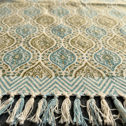 Azure Heritage Damask Khadi Bedcover Set
