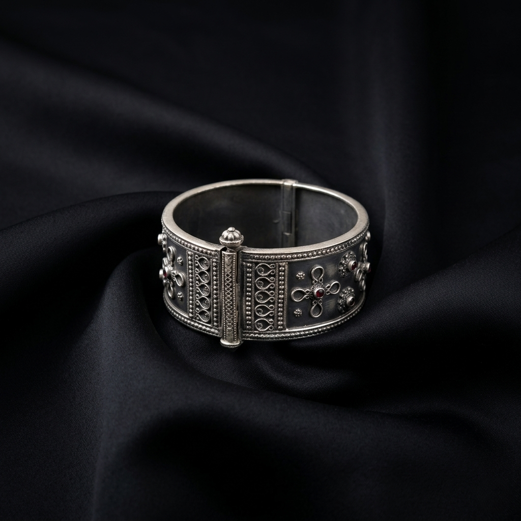 Handcrafted Filigree Tribal Silver Kada Bracelet