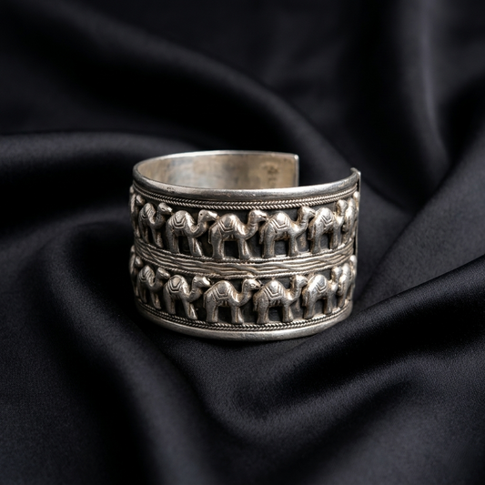 Silver Caravan Embossed Camel Cuff Bracelet