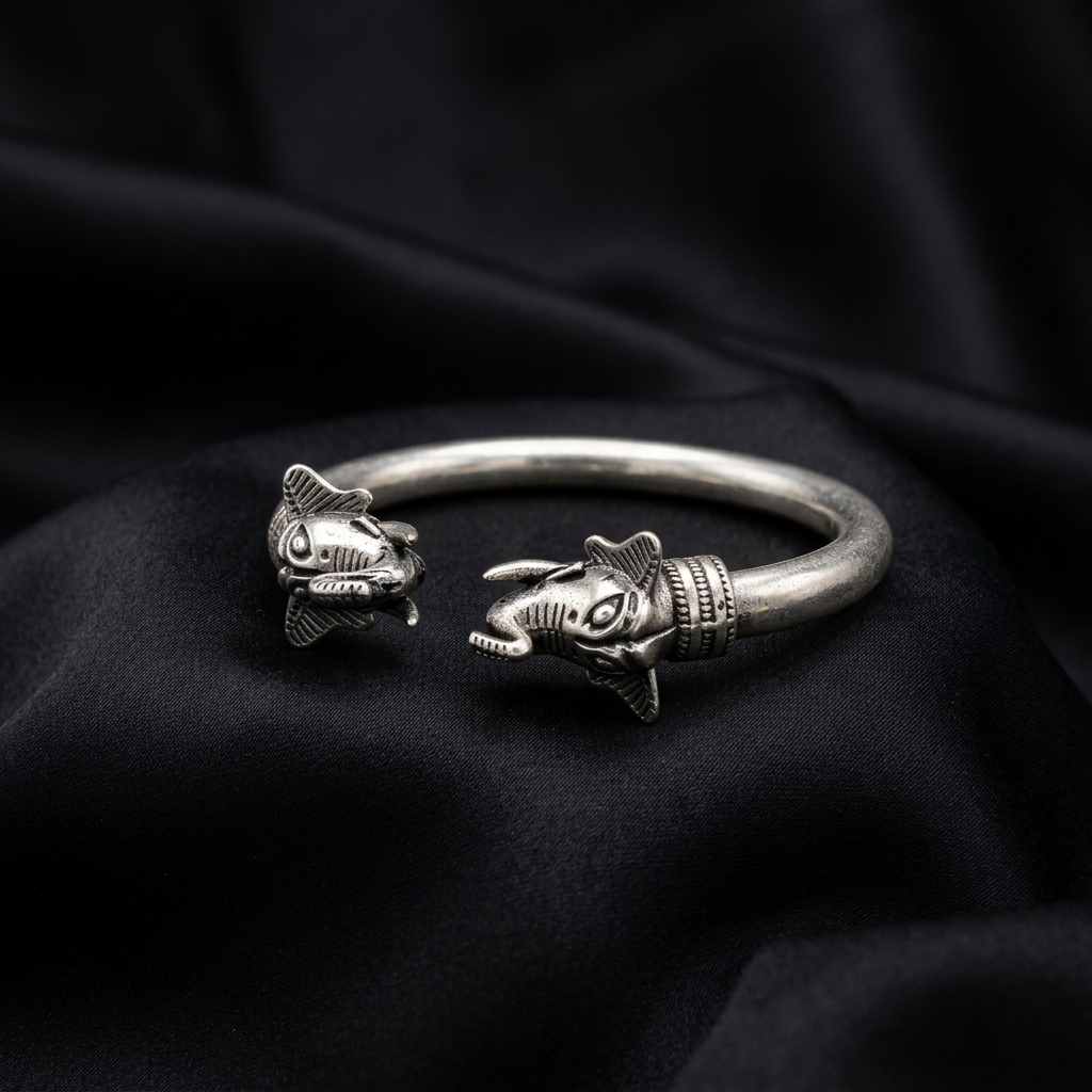 Handcrafted 92.5 Sterling Silver Elephant Kada