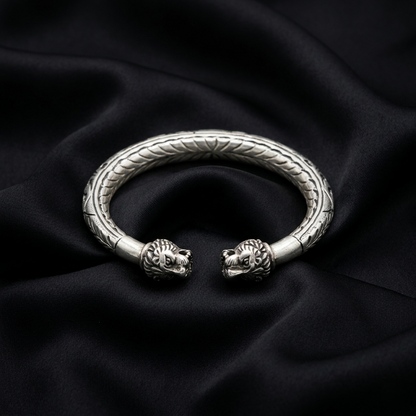 Classic Dual Lion Head Silver Kada