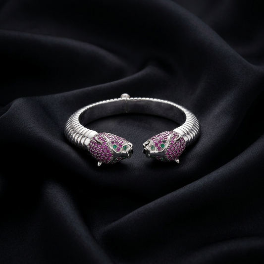 Sparkling Dual-Leopard 92.5 Sterling Silver Kada