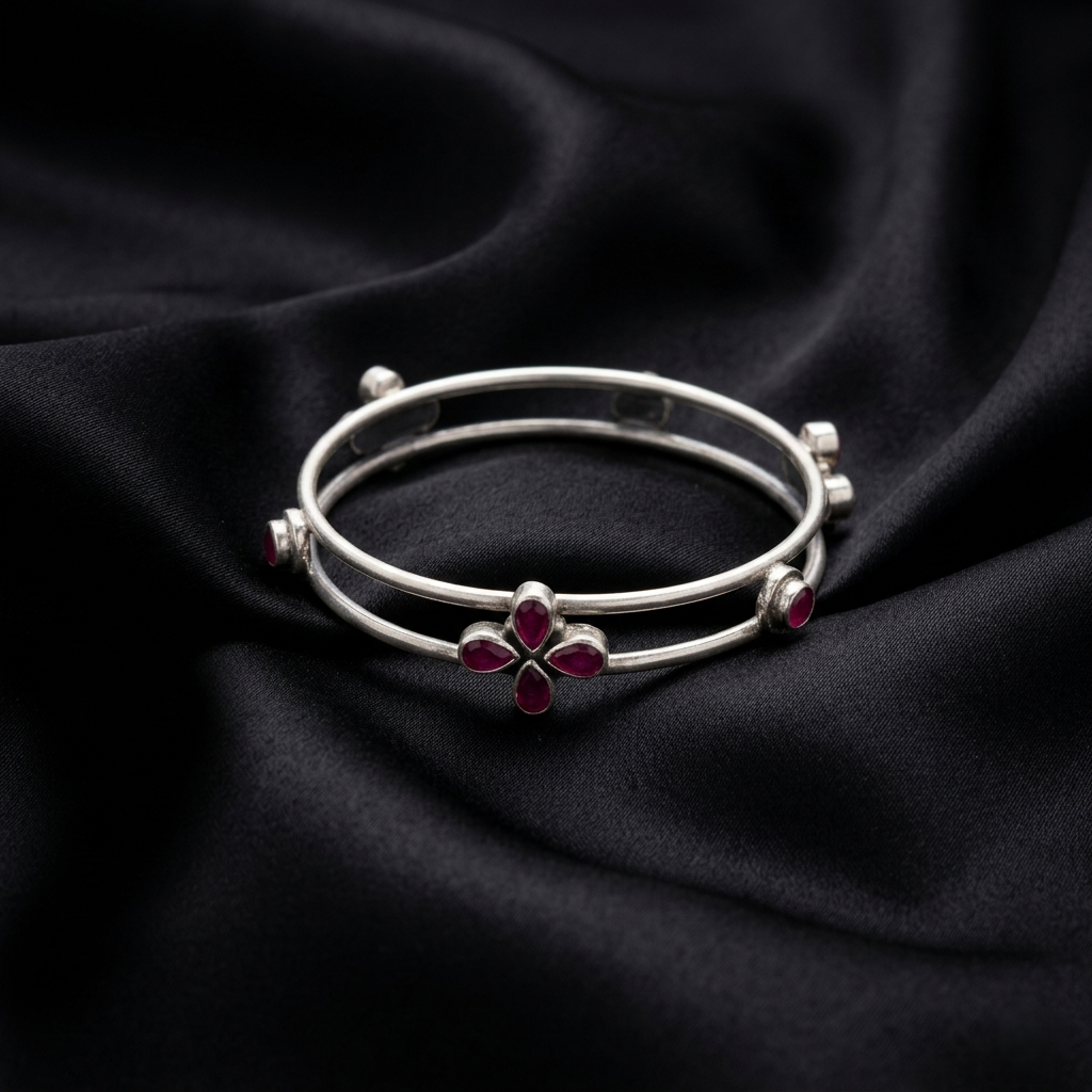 Ruby Floral 92.5 Sterling Silver Kada