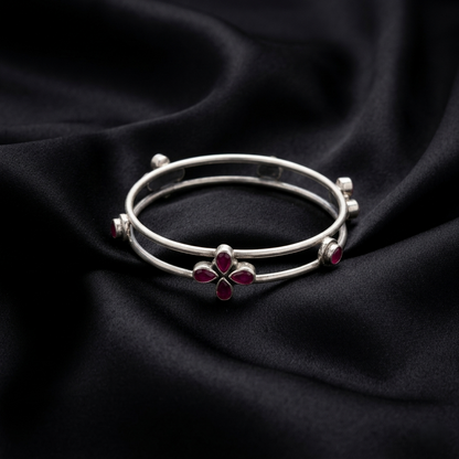 Ruby Floral 92.5 Sterling Silver Kada