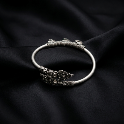 Ornate Oxidized Silver Filigree Kada Bracelet