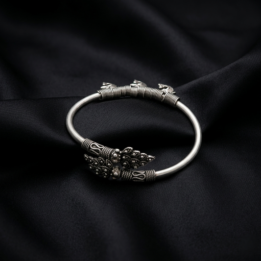 Ornate Oxidized Silver Filigree Kada Bracelet