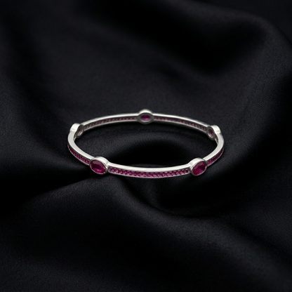 Elegant Silver Ruby-Stoned Kada Bracelet