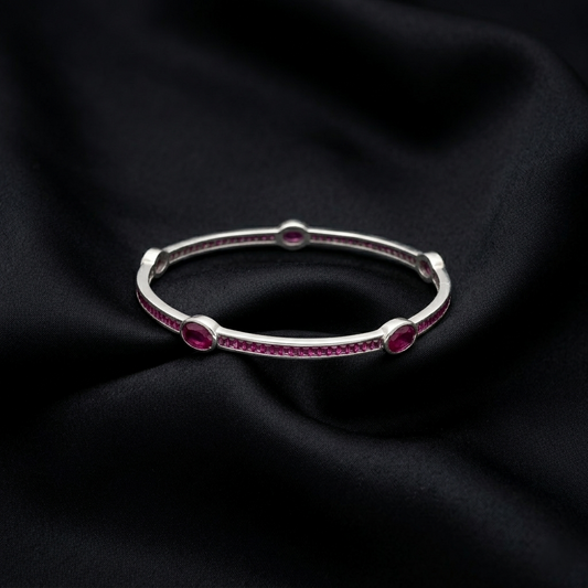 Elegant Silver Ruby-Stoned Kada Bracelet