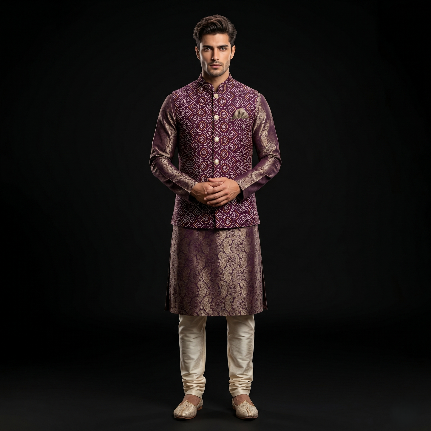 Royal Purple Bandhani Silk Heritage Waistcoat
