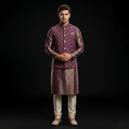 Royal Purple Bandhani Silk Heritage Waistcoat