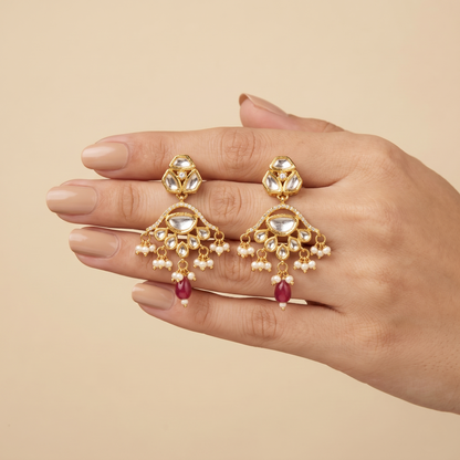 Gold Plated Silver Kundan Drop Earrings