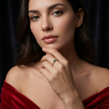 Emerald Cut Gold Twist Diamond Ring