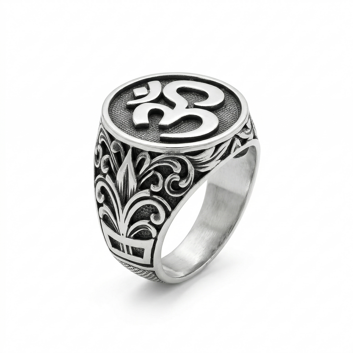 Divine Om Intricate Silver Signet Ring