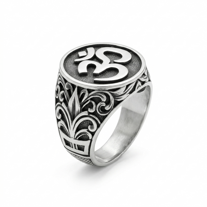 Divine Om Intricate Silver Signet Ring