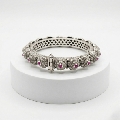 Antique Floral 92.5 Silver Ruby Kada