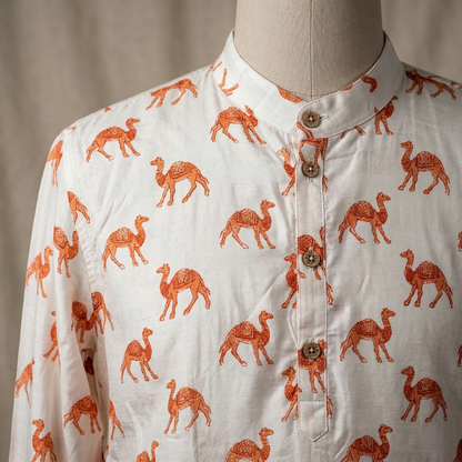 Elegant Camel Print Heritage Cotton Kurta