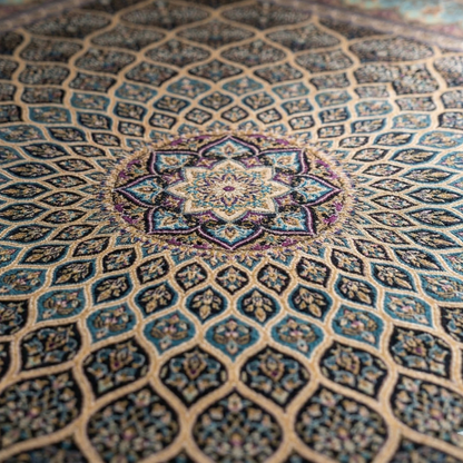 Traditional Intricate Teal Medallion Silk Rug