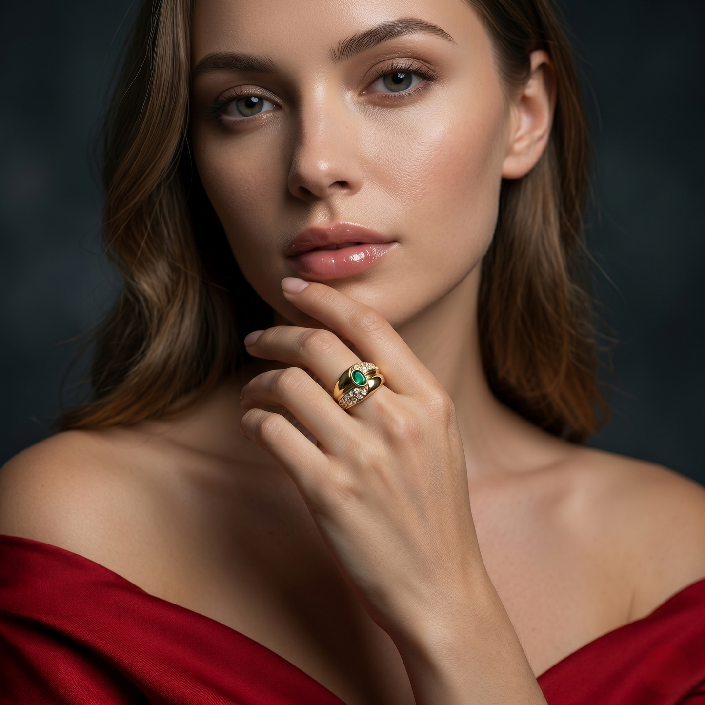 Vintage Gold Emerald Diamond Cocktail Ring