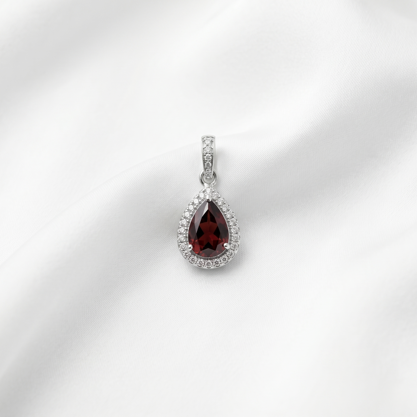Teardrop Garnet Silver Halo Pendant