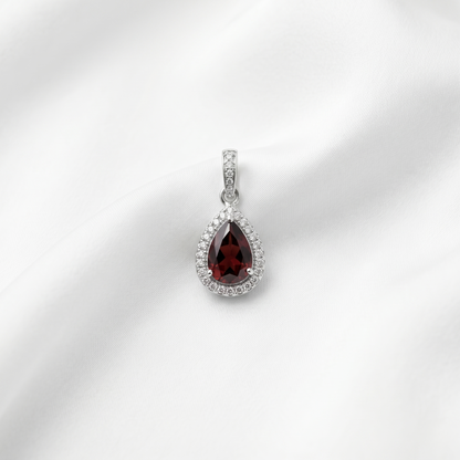 Teardrop Garnet Silver Halo Pendant