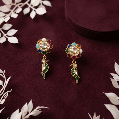 Multicolor Floral Gold Plated Silver Earrings