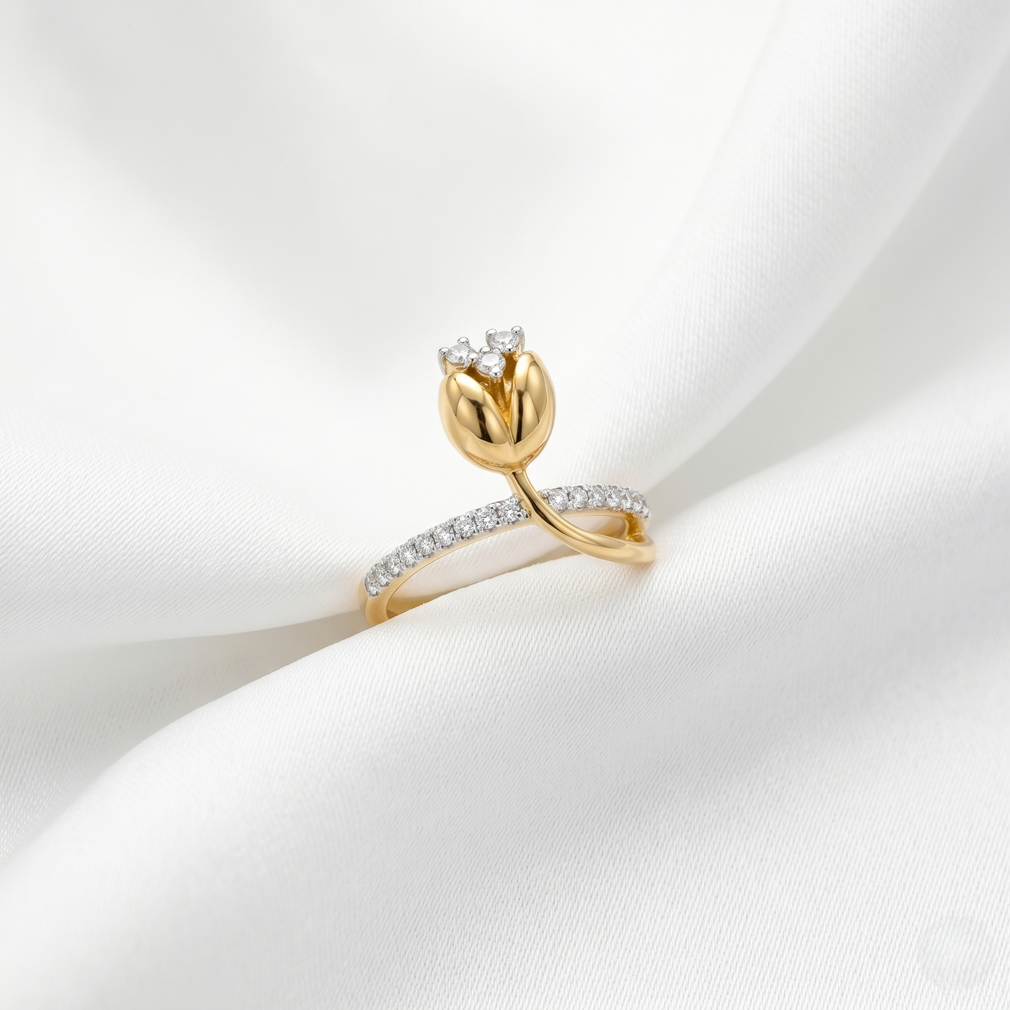 Golden Tulip Diamond Bypass Band Ring