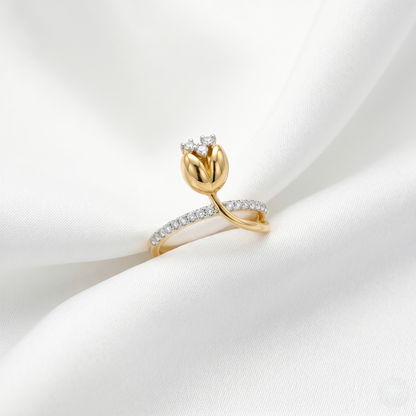 Golden Tulip Diamond Bypass Band Ring