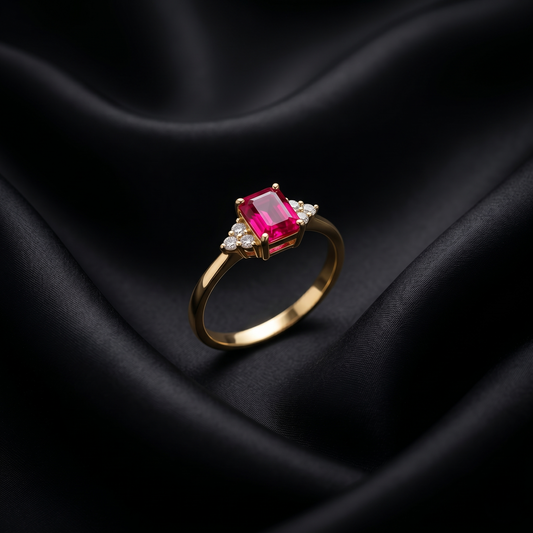 Emerald Cut Ruby Gold Cocktail Ring