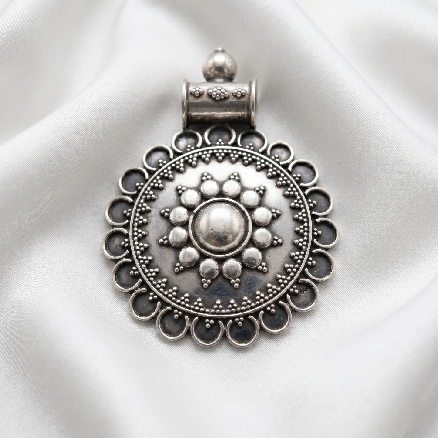 Antique Handcrafted Sterling Silver Mandala Pendant