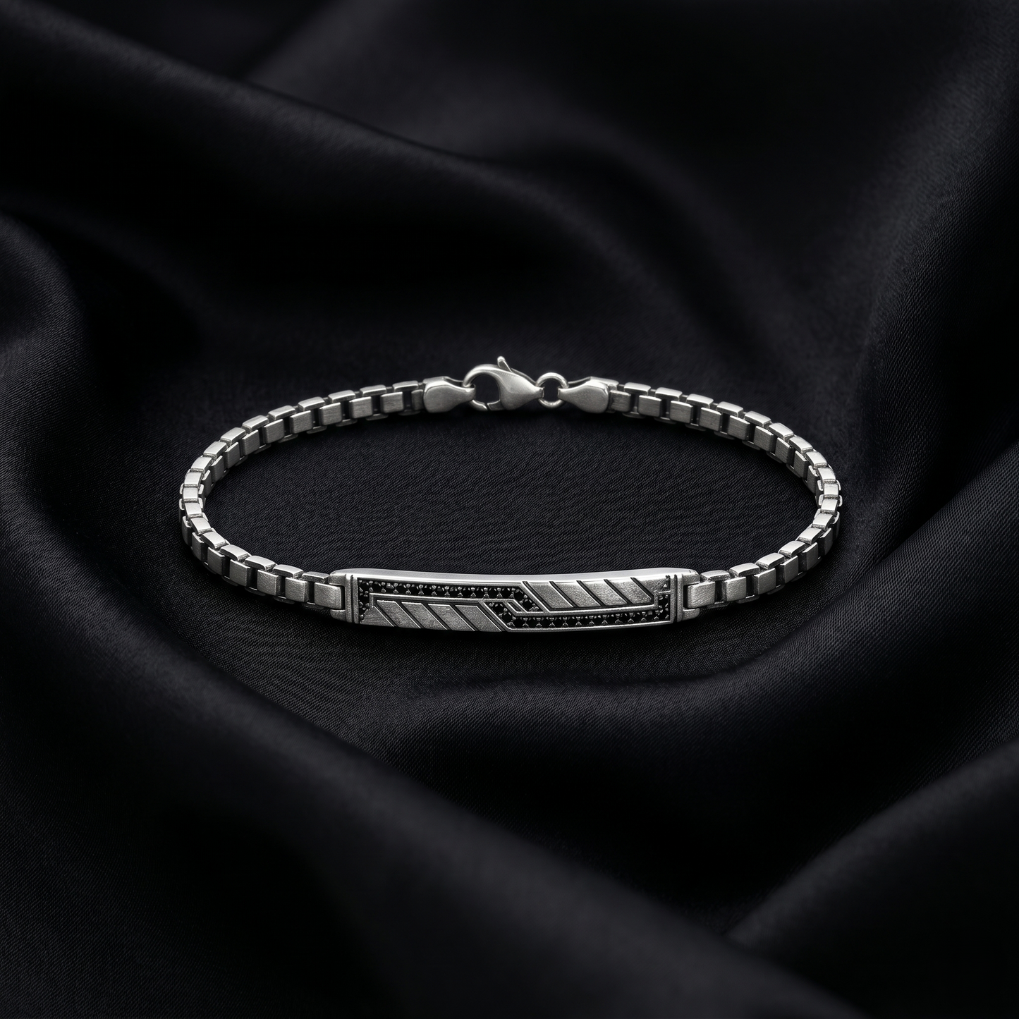 Geometric Textured Oxidized Silver Bar Bracelet
