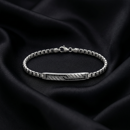 Geometric Textured Oxidized Silver Bar Bracelet
