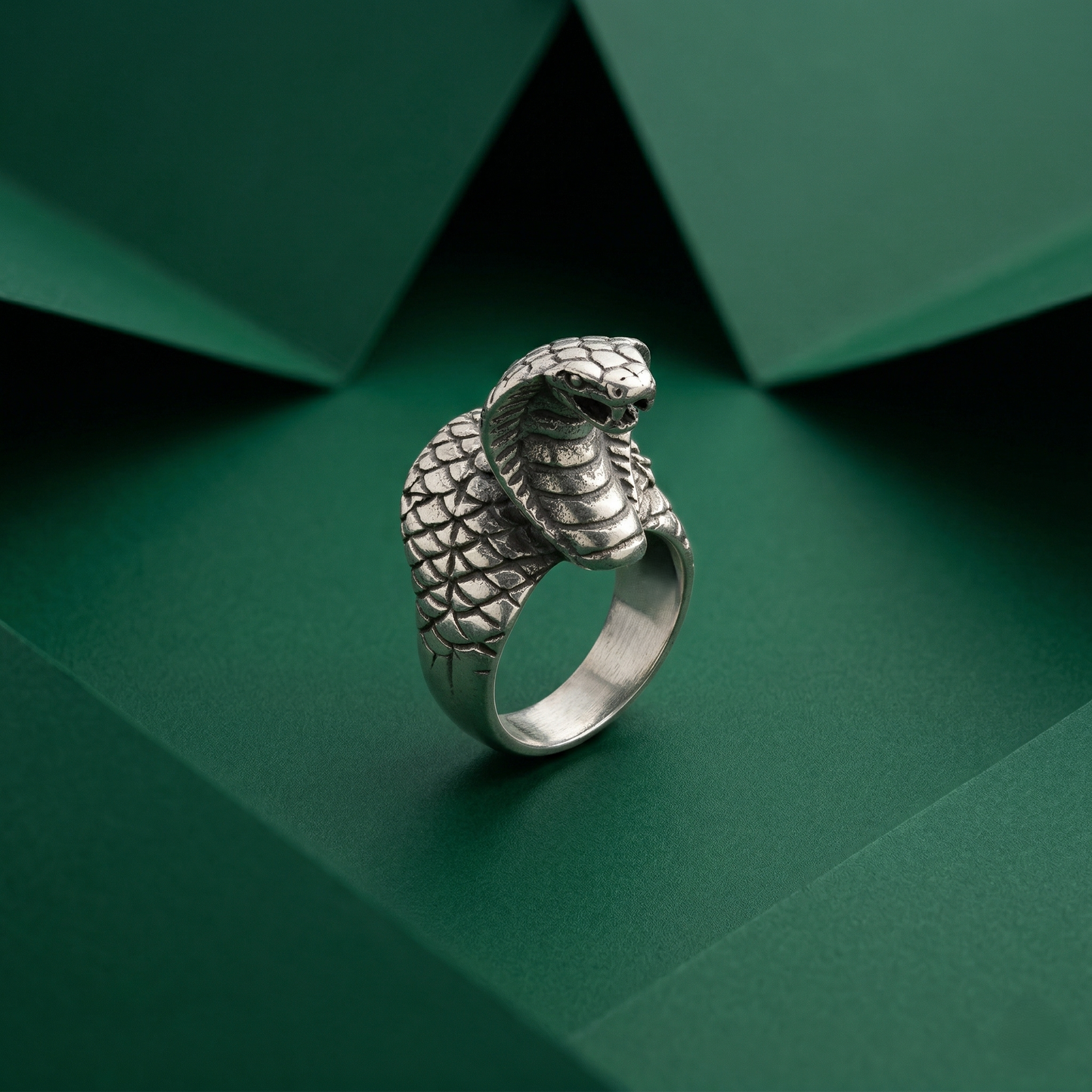 Striking Cobra Oxidized Silver Statement Ring