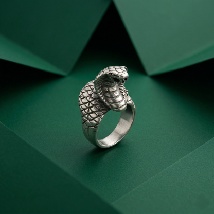 Striking Cobra Oxidized Silver Statement Ring