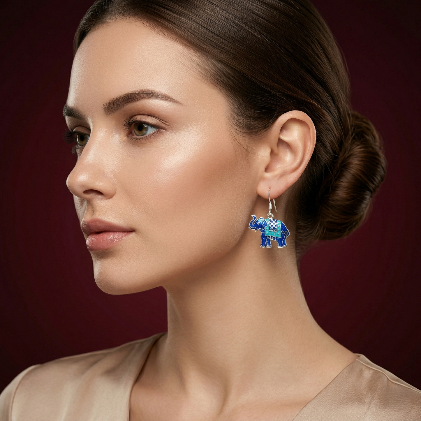 Royal Blue Meenakari Silver Elephant Drops