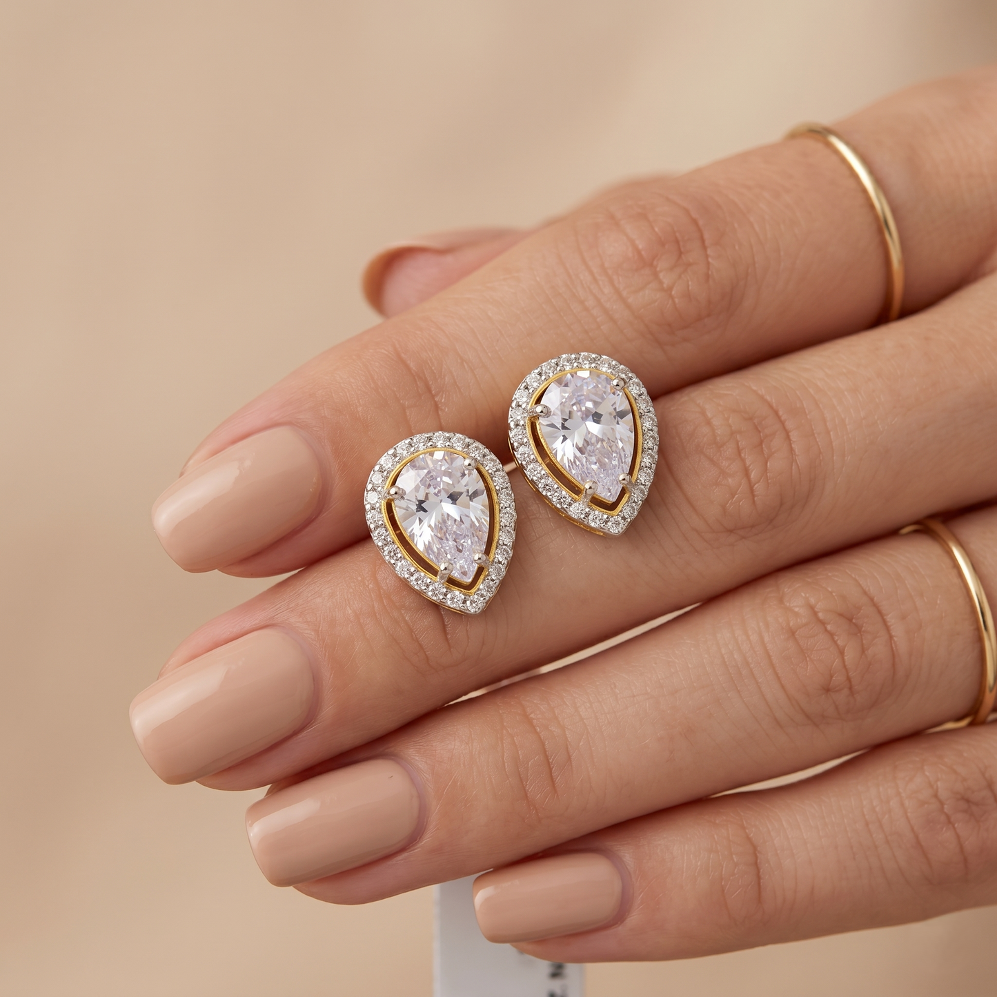 Royal Pear-Cut Silver Halo Stud Earrings