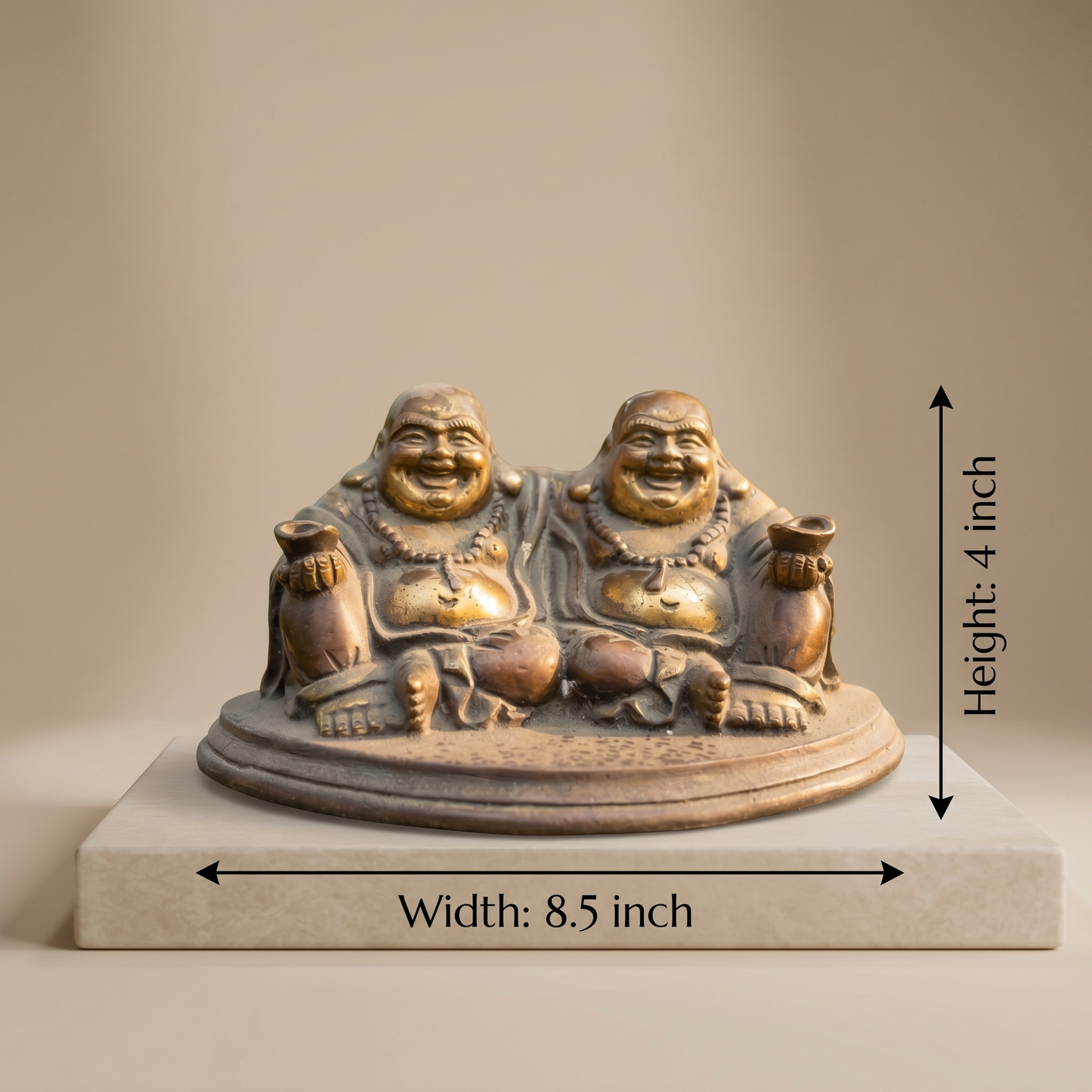 Handcrafted Brass Double Laughing Buddha Statue
