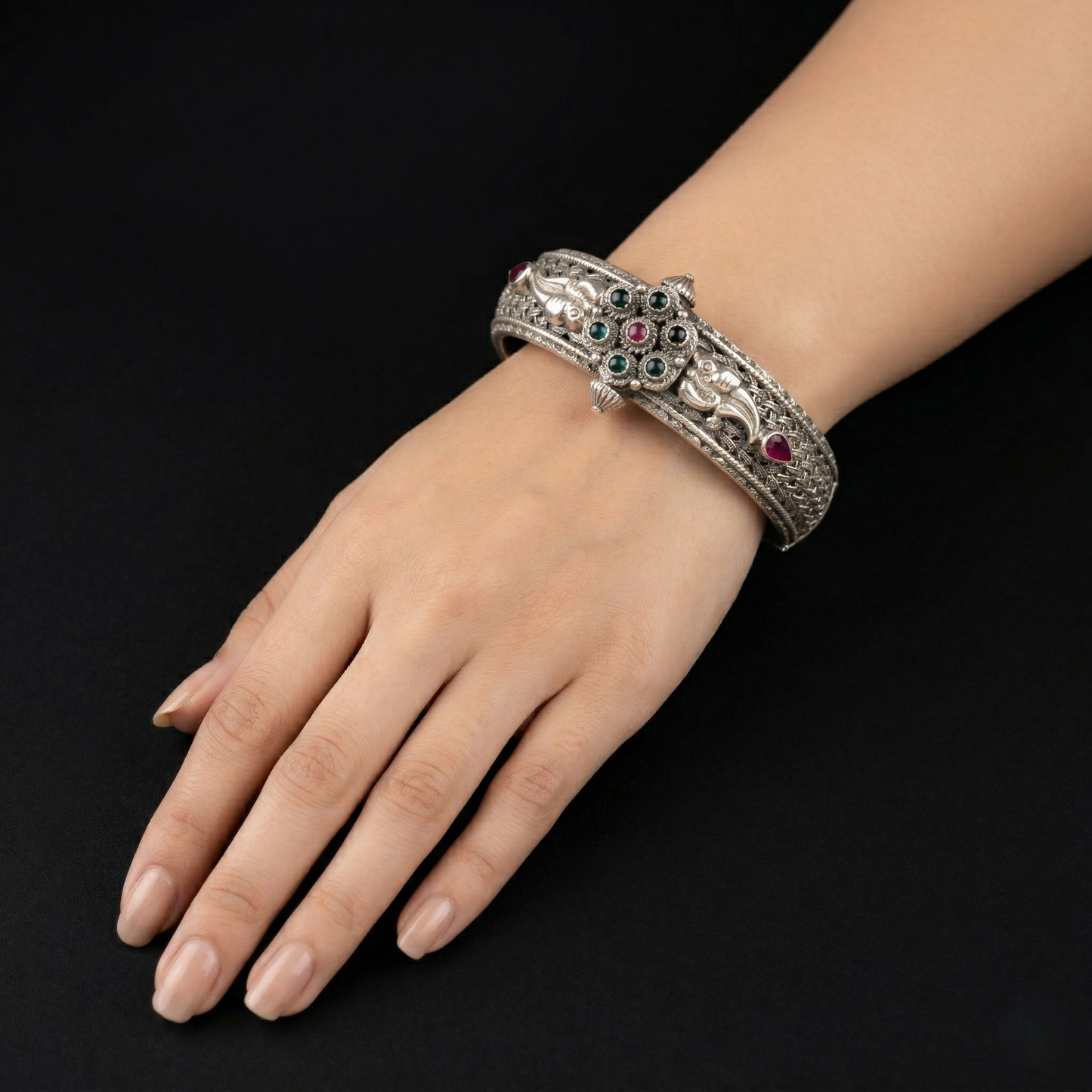 Antique Floral 92.5 Sterling Silver Kada