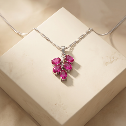 Handcrafted Silver Leafy Ruby Branch Pendant