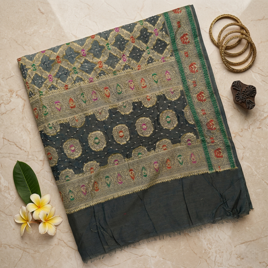 Royal Olive Silk Banarasi Pattern Dupatta