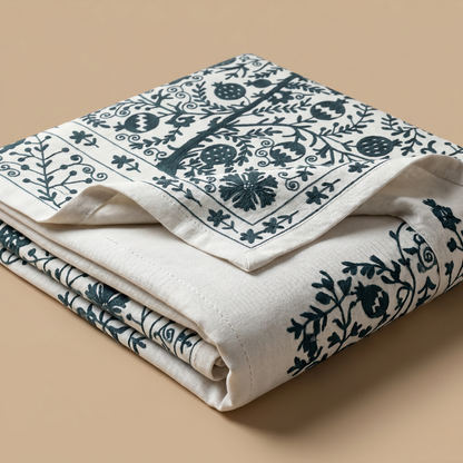 Intricate Emerald Floral Hand-Embroidered Luxury Bedcover