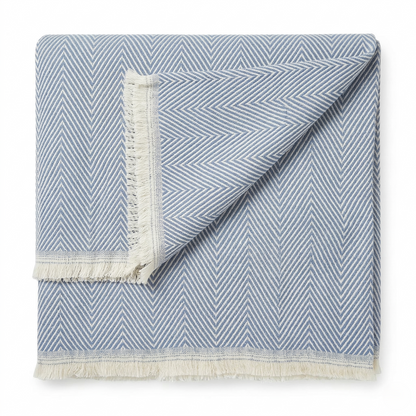 Elegant Sage Herringbone Hand Woven Blanket