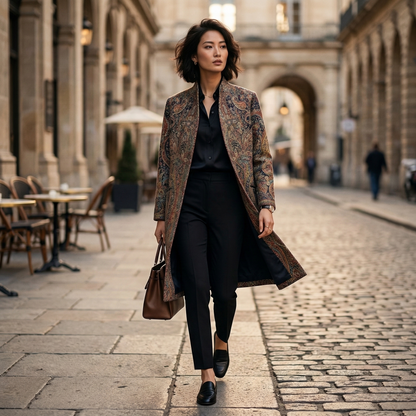 Majestic Paisley Heritage Stand Collar Long Coat