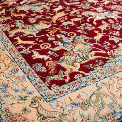 Royal Mughal Hunt Silk Area Rug