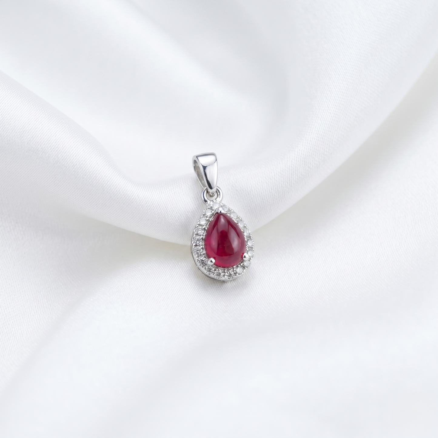 Teardrop Ruby Sterling Silver Halo Pendant