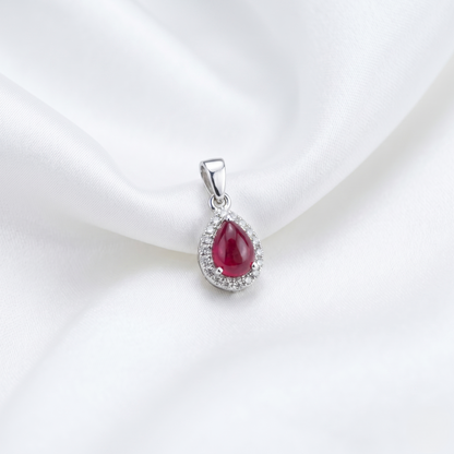 Teardrop Ruby Sterling Silver Halo Pendant