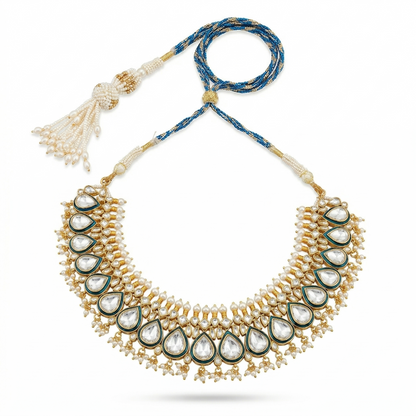 Royal Teal Kundan Silver Necklace Set