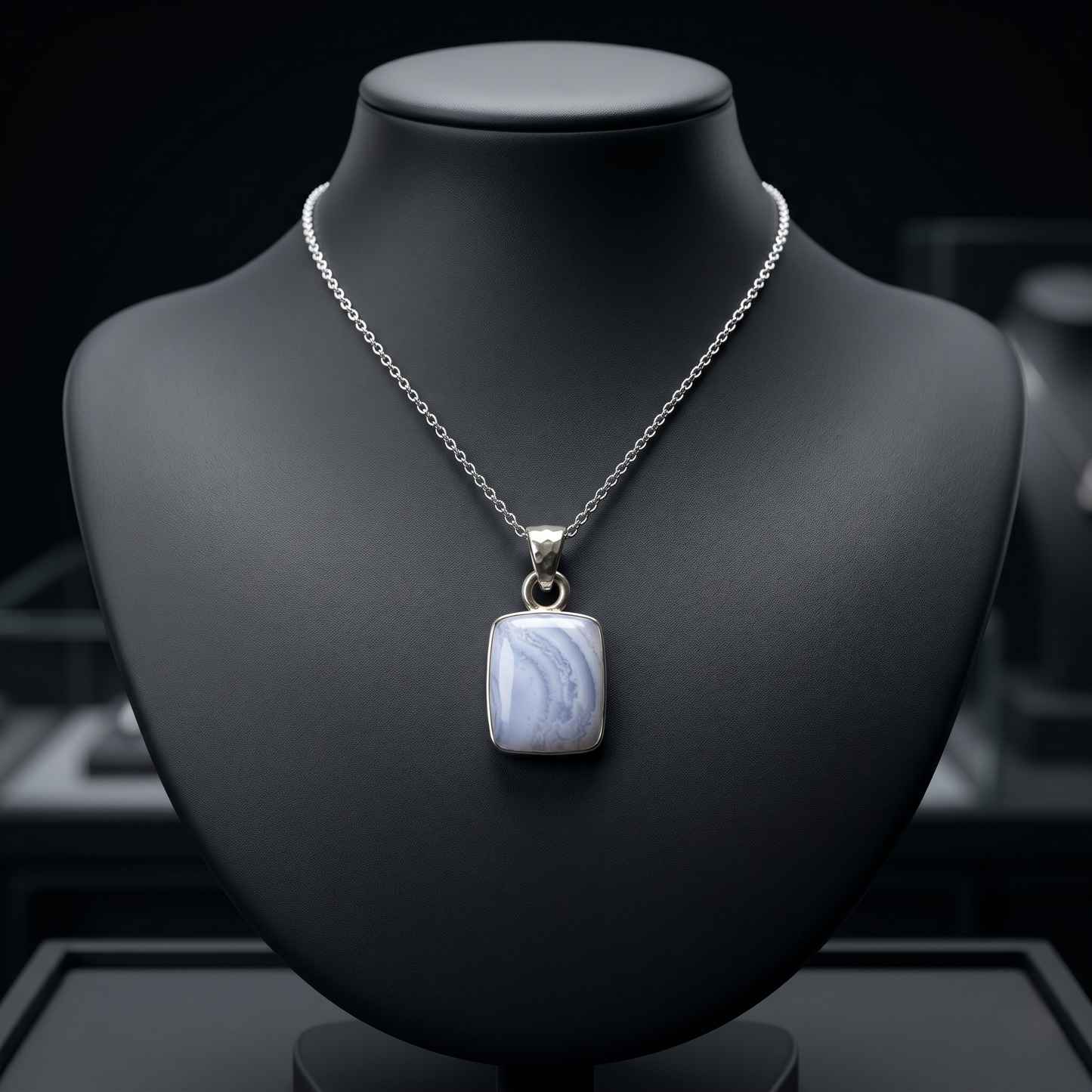 Elegant Blue Lace Agate Silver Pendant