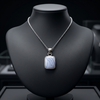 Elegant Blue Lace Agate Silver Pendant