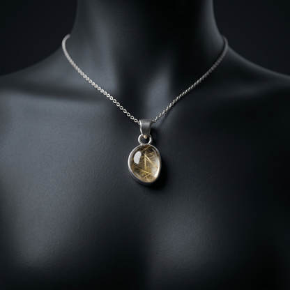 Handcrafted Rutilated Quartz Silver Teardrop Pendant