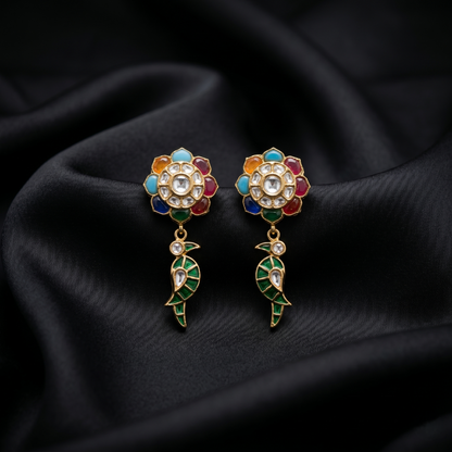 Multicolor Floral Gold Plated Silver Earrings